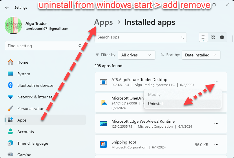 Uninstall Step 1