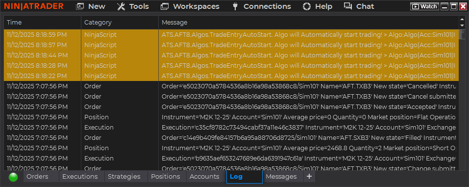NT8 Control Center Logs