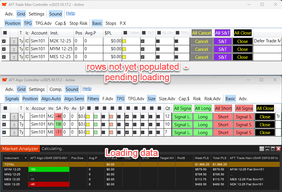 AFT8 Algos loading data - pending algo rows population in the controller