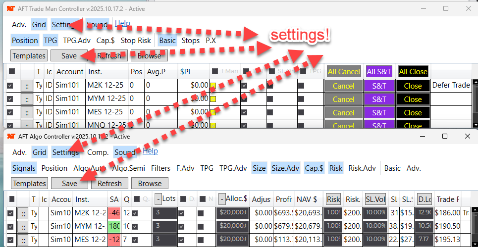 Algo Controller Settings