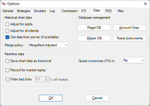 NinjaTrader Data Option
